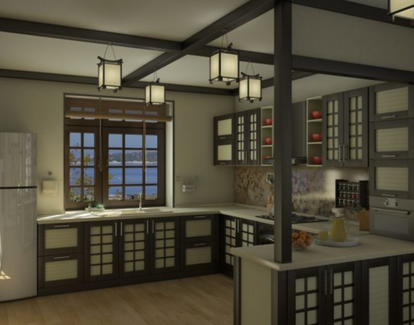 Dapur dengan hiasan lukisan tradisional Jepang